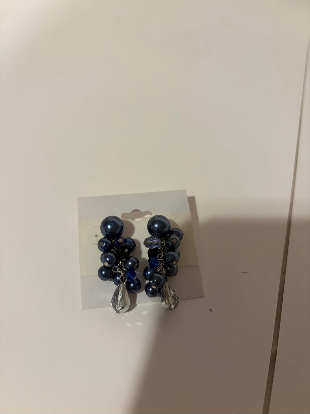 White House Black Market Navy Cluster Drop Earrings with Crystal Teardrops